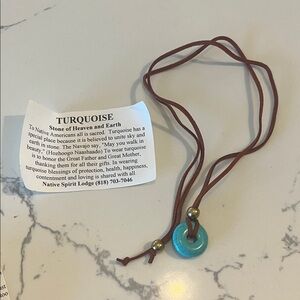 Turquoise Pendant Necklace with Brown Cord